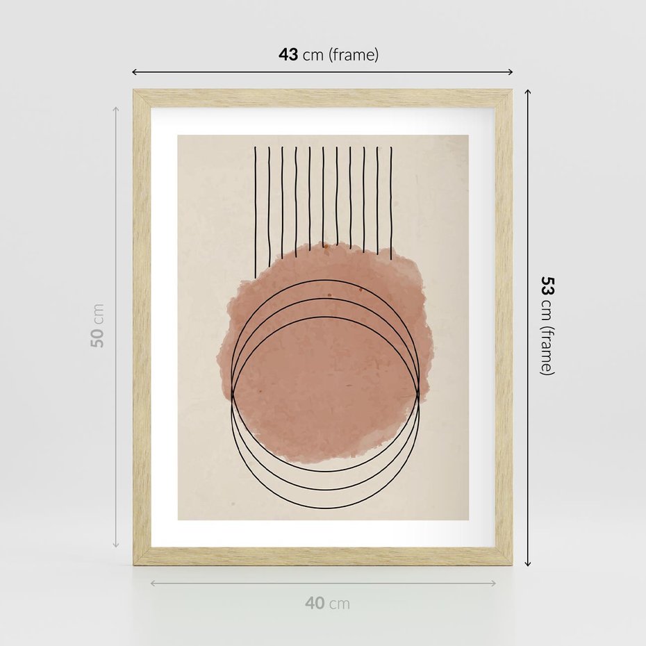 Plakat w ramie 40x50 - Migotliwe Kontury - akwarelowa plama, geometryczne szkicowane kształty - rama drewno