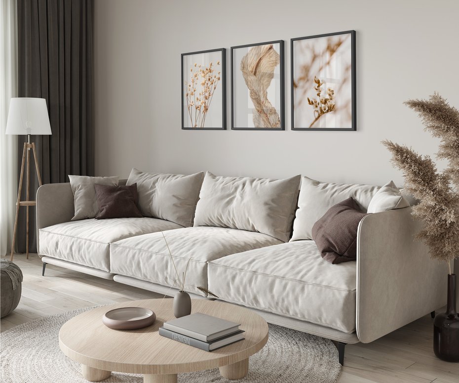 Zestaw obrazy w ramie 40x50 galeria - Suche, kwiaty, pampas, trawy, boho - rama czarna