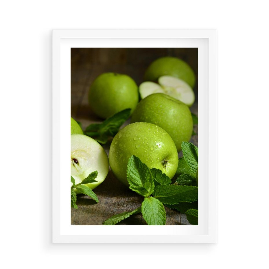 Plakat w ramie 50x70 - Jabłkowa kolorystyka - jabłka, owoce - rama biała