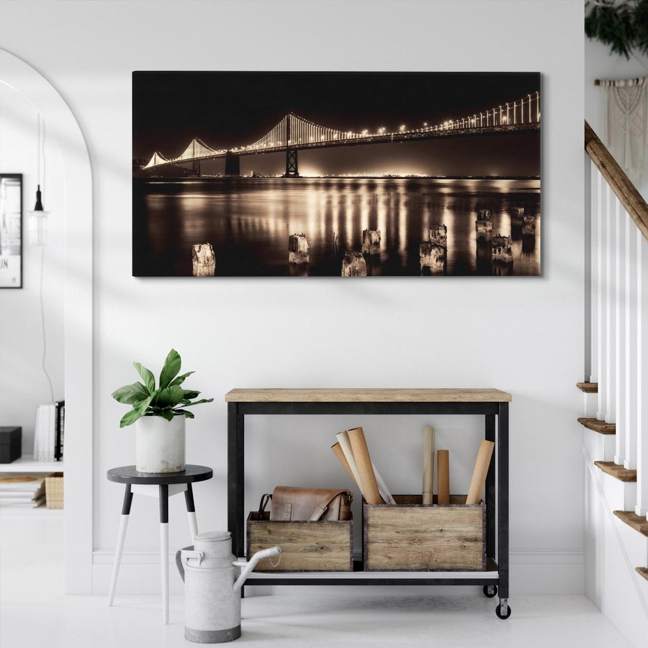 Obraz na płótnie 140x70 - Most nocą nad rzeką - noc, most