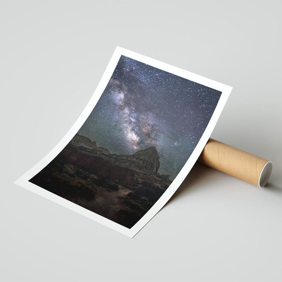 Plakat bez ramy 21x30 - Gwiaździsta Noc na Pustyni - noc na pustyni, gwiździste niebo