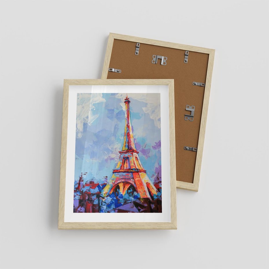 Plakat w ramie 30x40 - Paryska Wieża - olejny abstrakcyjny obraz, wieża eiffla - rama drewno