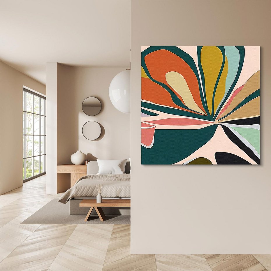 Obraz na płótnie 80x80 - Kolory Ziemi - olejny obraz, abstrakcja w kształcie kwiatu