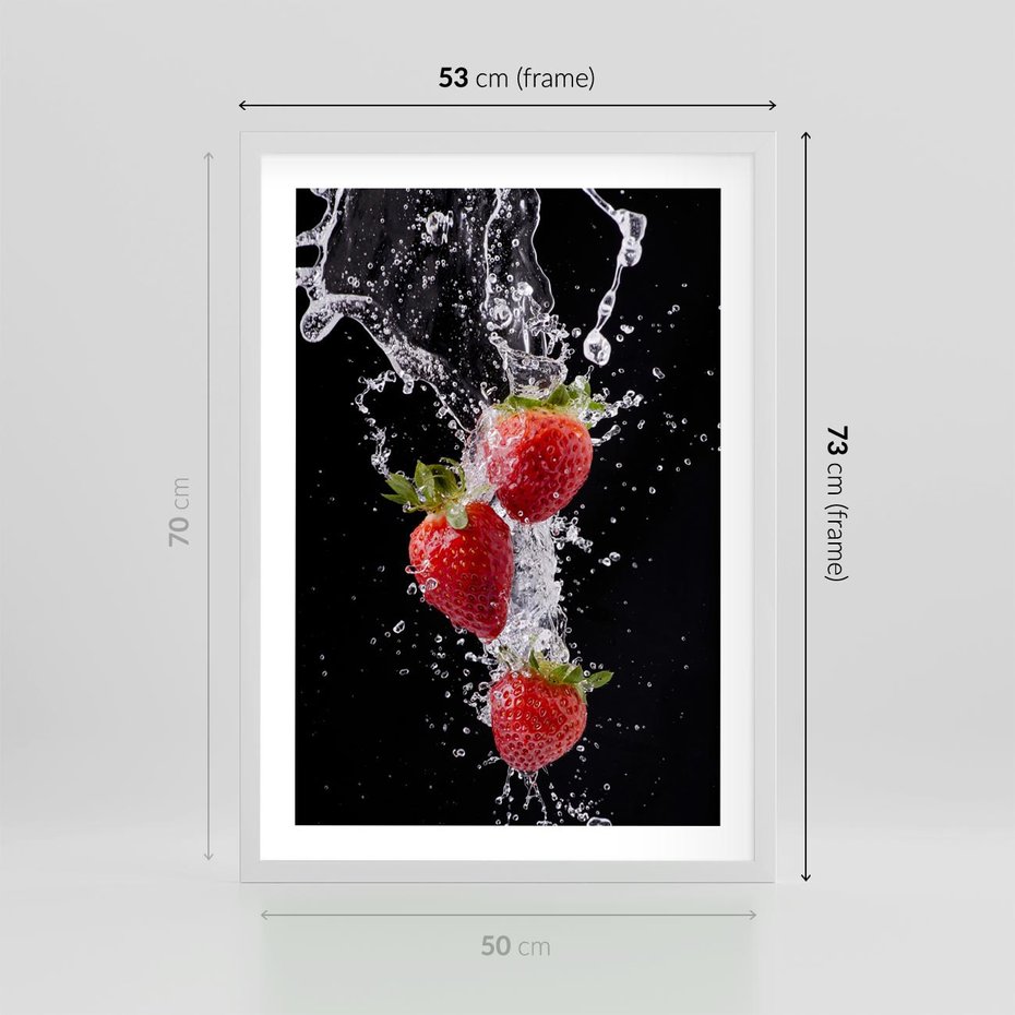 Plakat w ramie 50x70 - Słodki urok truskawek - truskawki, owoce - rama biała