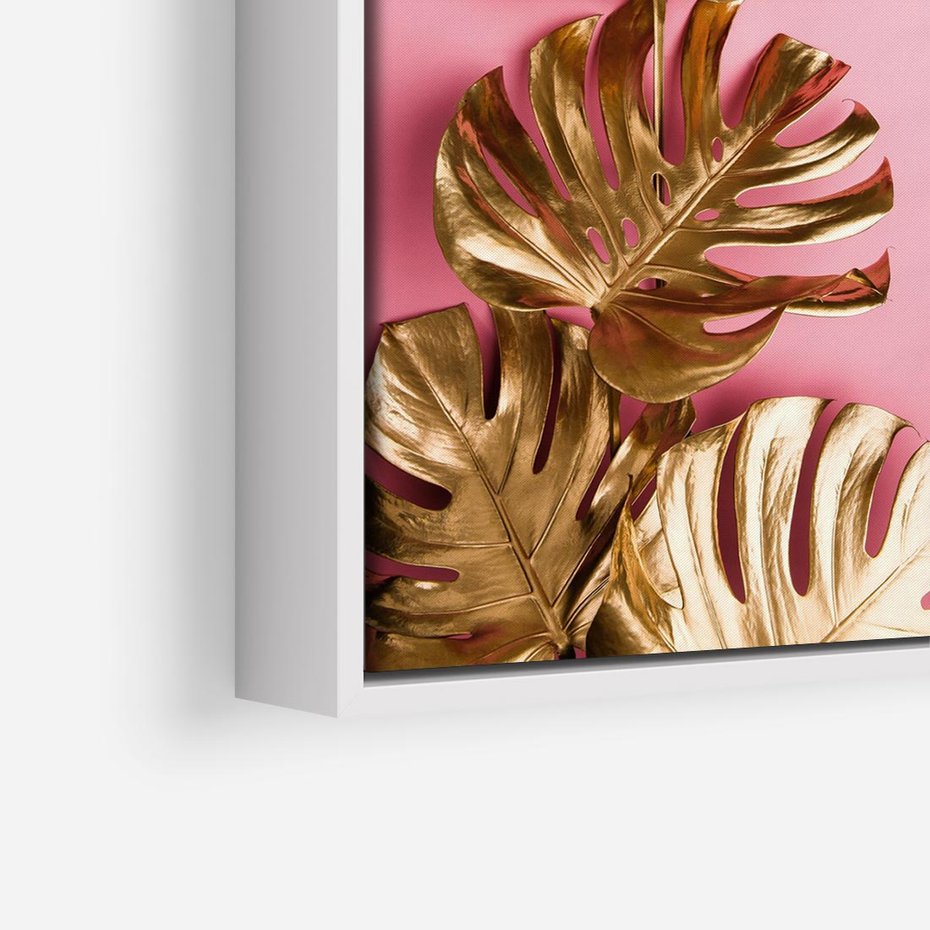 Obraz w ramie 50x50 - Luksusowa Elegancja - złote, liście - rama biała