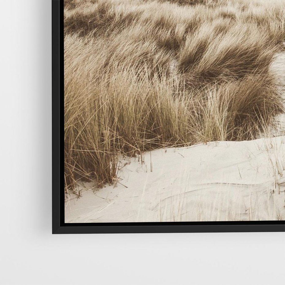 Obraz w ramie 100x70 - Nadmorskie Wydmy - fotografia, kolory sepii - rama czarna