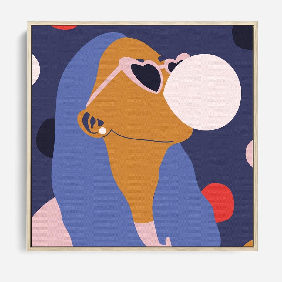 Obraz w ramie 50x50 - Odbicie Kobiety - nowoczesny plakat, styl retro - rama drewno