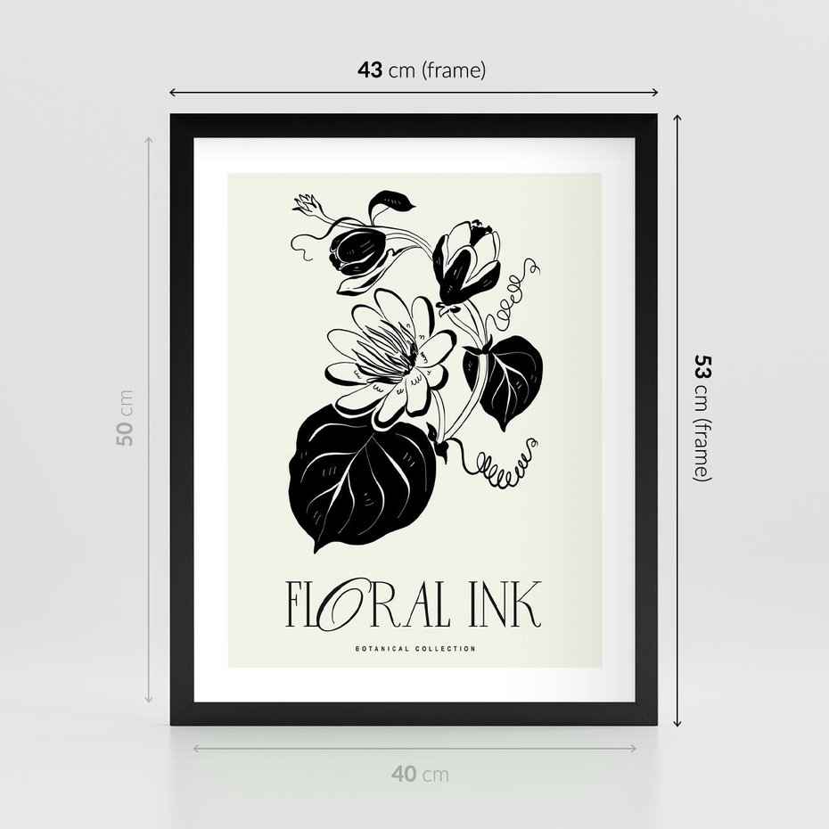 Plakat w ramie 40x50 - Odbicie kwiatowych chwil - kwiaty, typografia - rama czarna