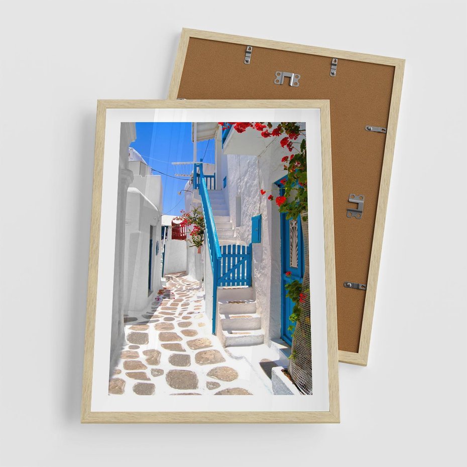 Plakat w ramie 50x70 - Santorini: urok Grecji - Santorini, Grecja - rama drewno
