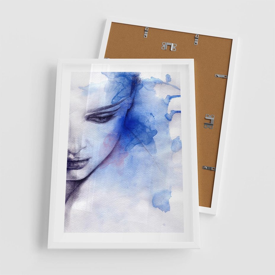 Plakat w ramie 50x70 - Graficzna magia kobiecej twarzy - grafika, kobieta - rama biała