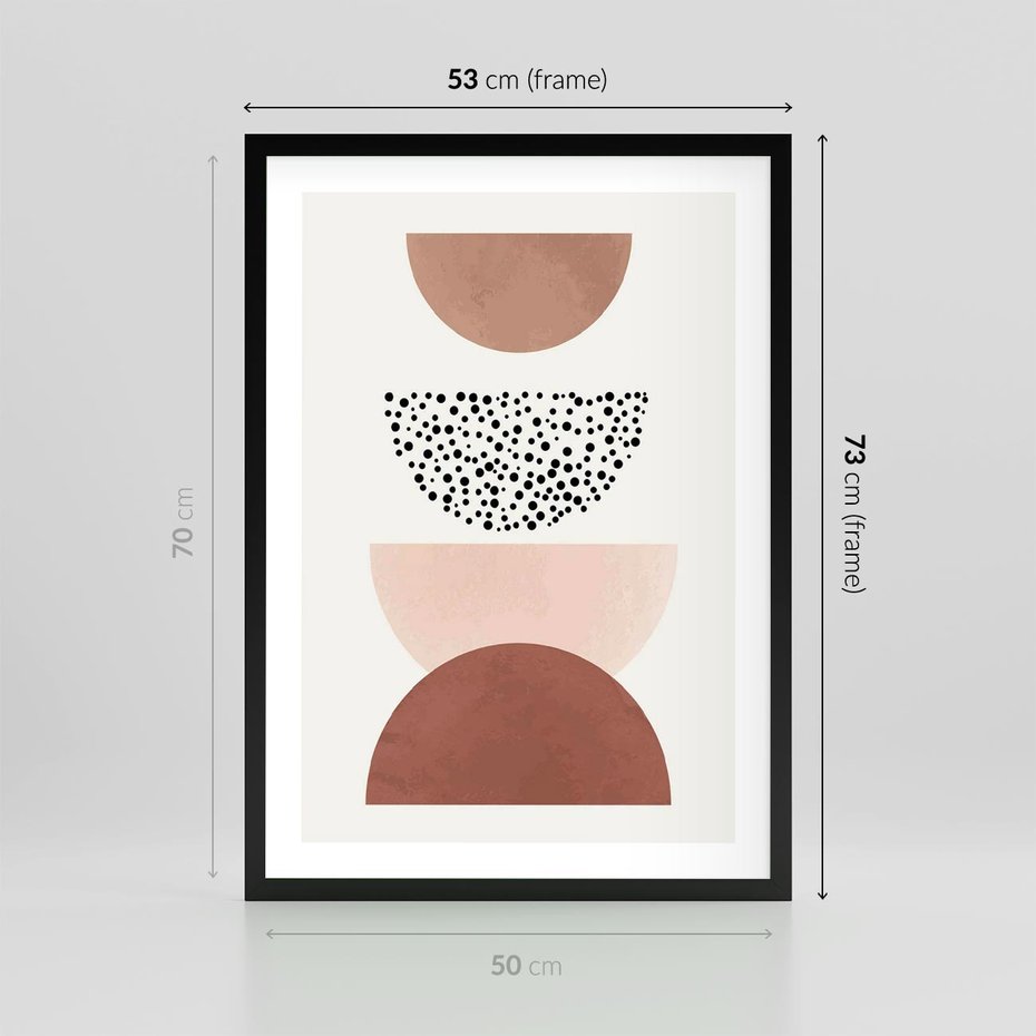 Plakat w ramie 50x70 - Geometryczna Harmonia w Brązach i Beżach - geometryczne kształty, brązy i beże - rama czarna