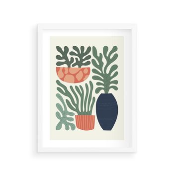 Plakat w ramie 50x70 - Abstrakcyjne Roślinne Formy - nowoczesna grafika, rośliny - rama biała