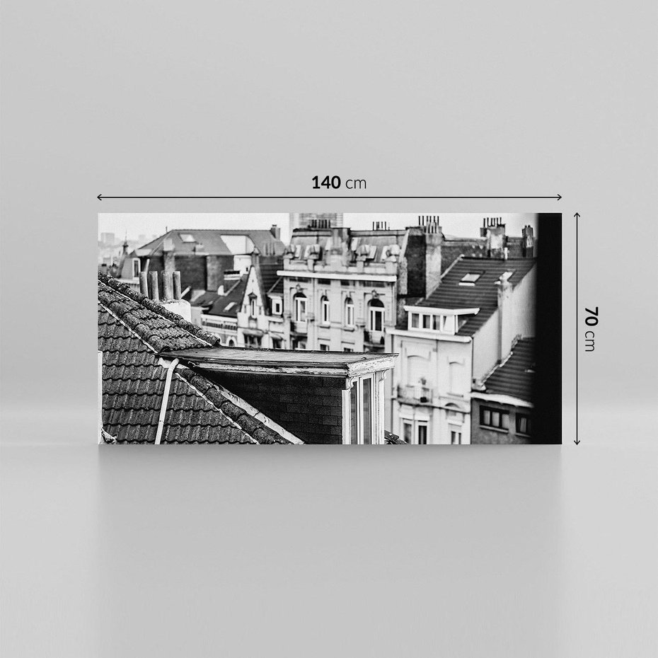 Obraz na płótnie 140x70 - Miasto w Retro Odsłonie - fotografia czarno biała, ujęcie na dachy wielkiego miasta