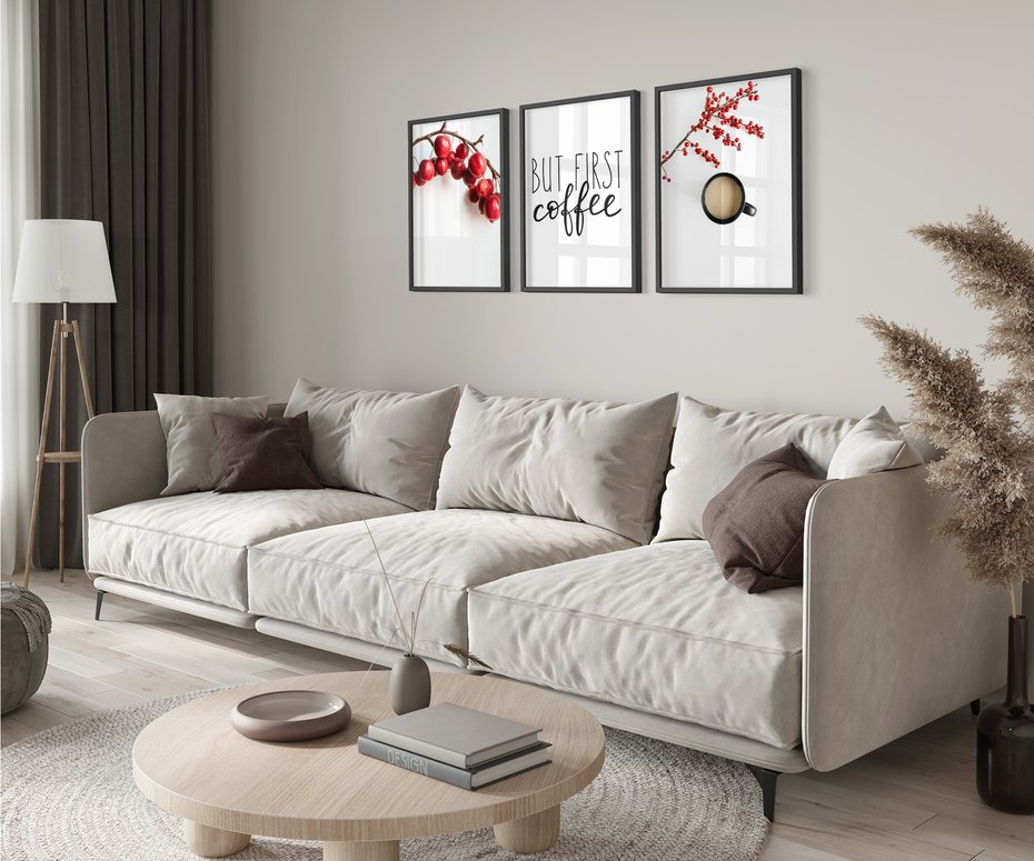 Zestaw obrazy w ramie 50x70 galeria - Kawa, jesień, first, coffee, typografia - rama czarna