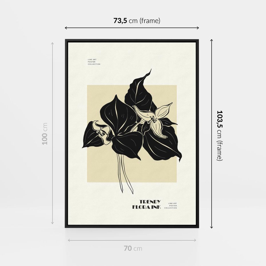 Obraz w ramie 70x100 - Ekspresja w szkicowanych kształtach - kwiaty, typografia - rama czarna