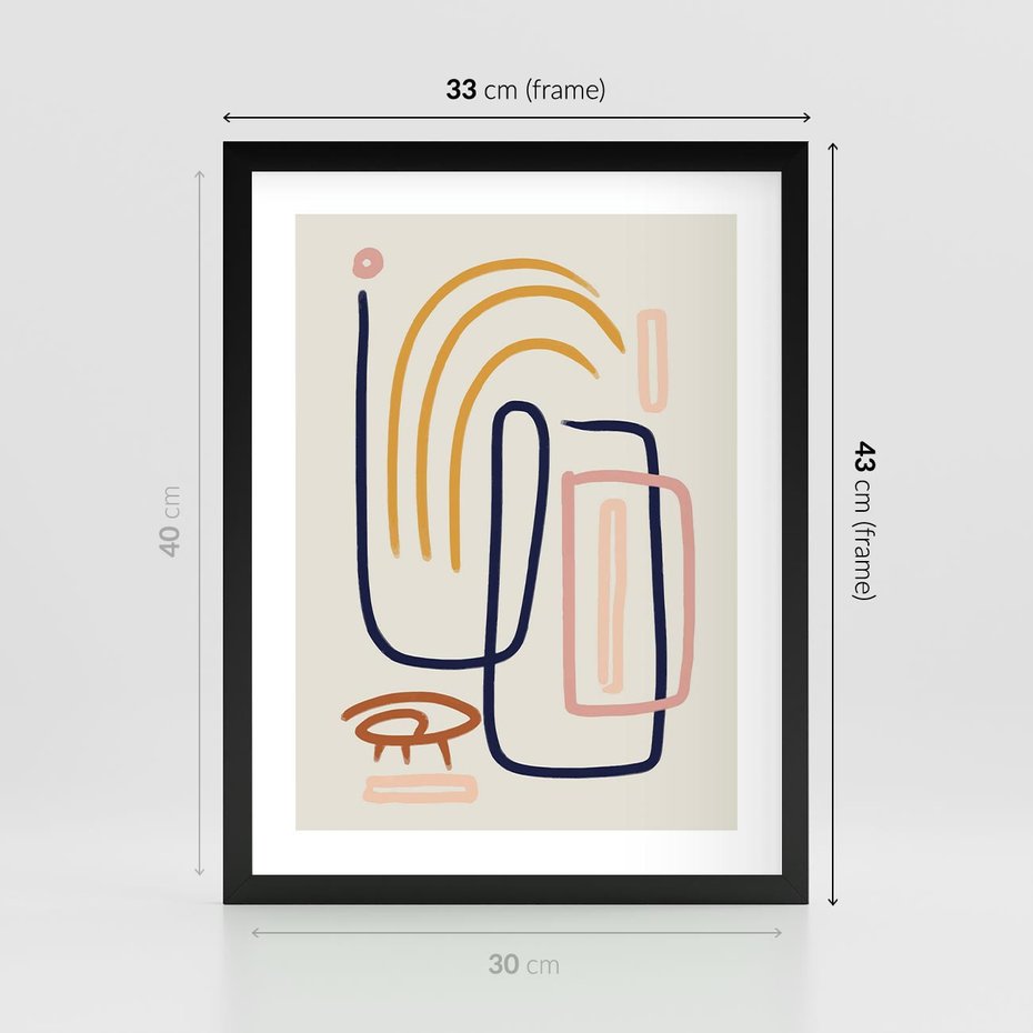 Plakat w ramie 30x40 - Abstrakcyjne Mrugnięcie - abstrakcja w stylu picasso, beżowe tło - rama czarna