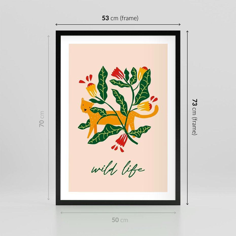 Plakat w ramie 50x70 - Tygrys w Kwiatach - tygrys, plakat - rama czarna