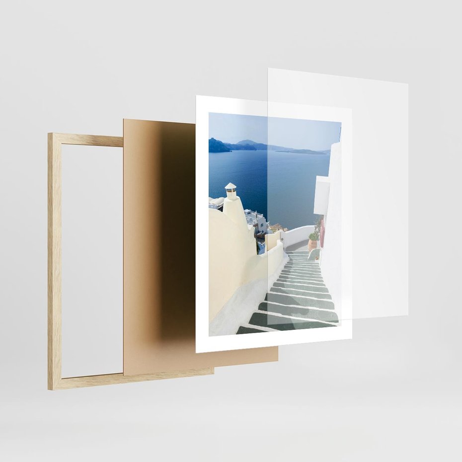 Plakat w ramie 40x50 - Malowniczy urok wyspy - Santorini, schodki - rama drewno