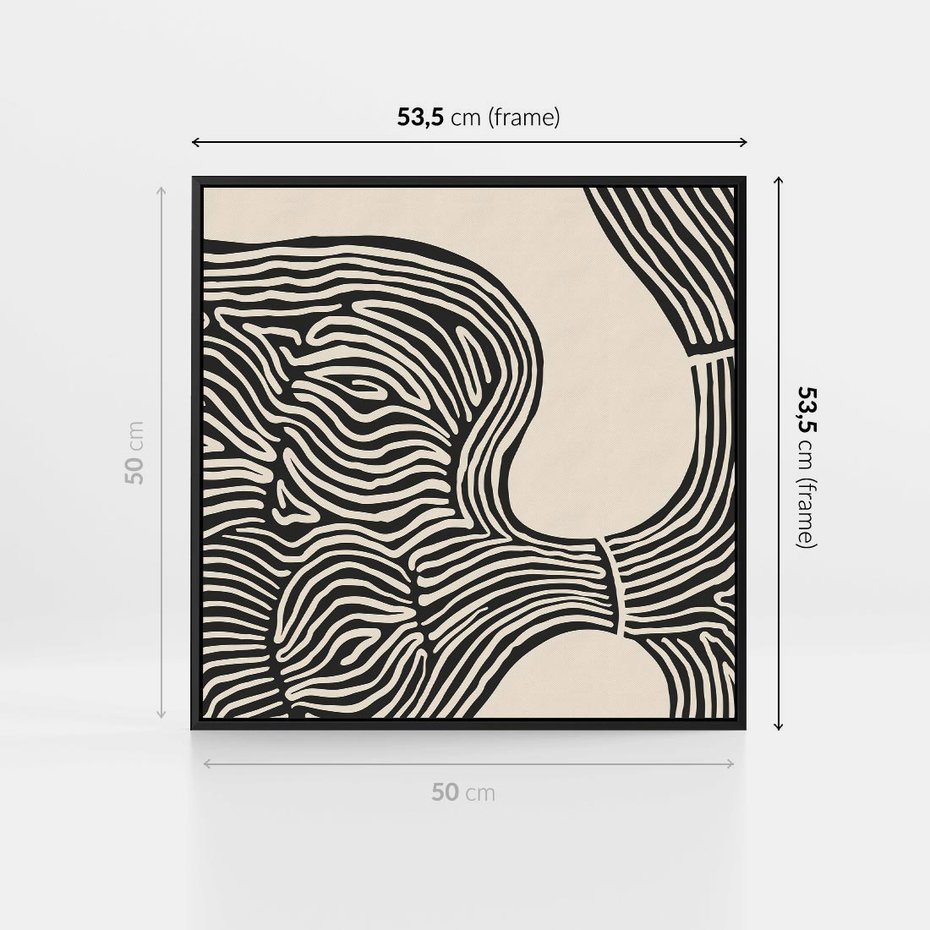 Obraz w ramie 50x50 - Harmonijne Kształty - abstrakcyjne ryciny, czarno biały - rama czarna