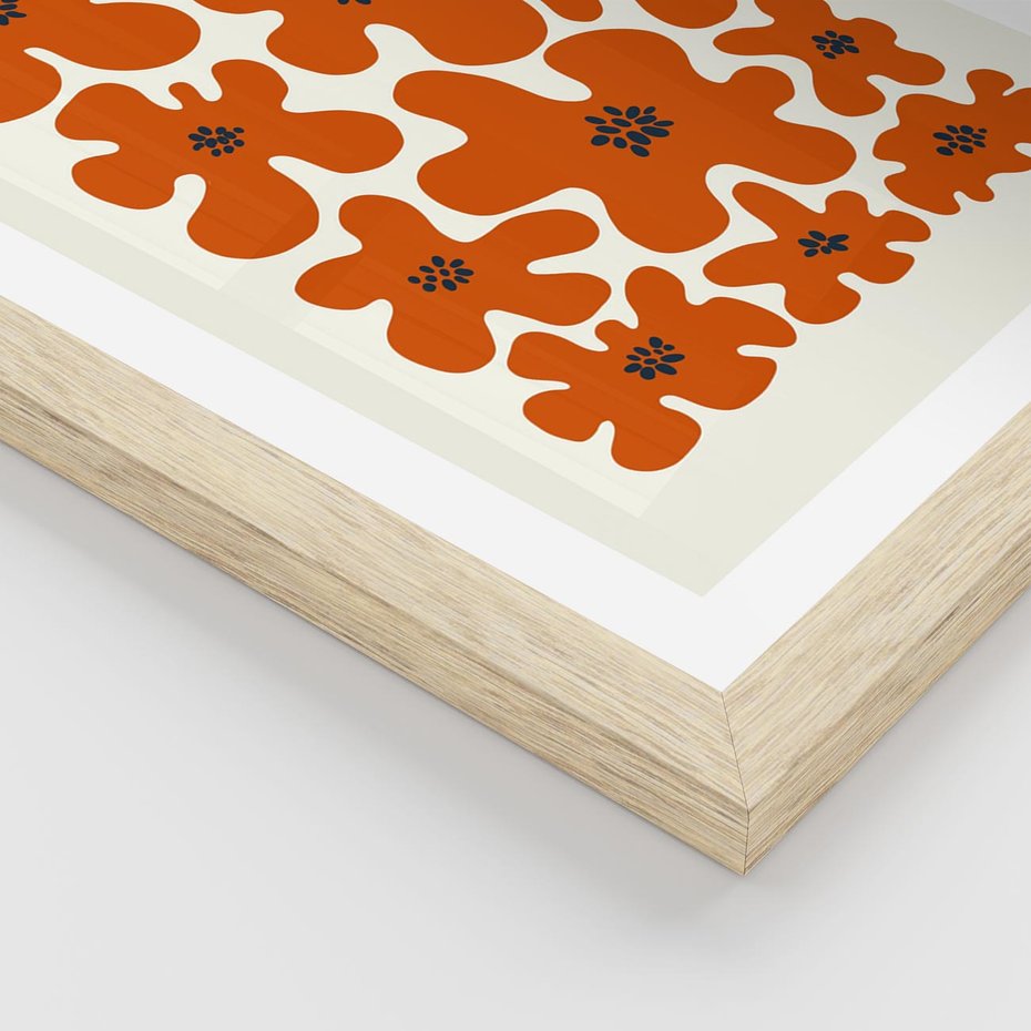 Plakat w ramie 30x40 - Wibracje Przestrzeni - abstrakcyjne czerwone kwiaty, kompozycja - rama drewno