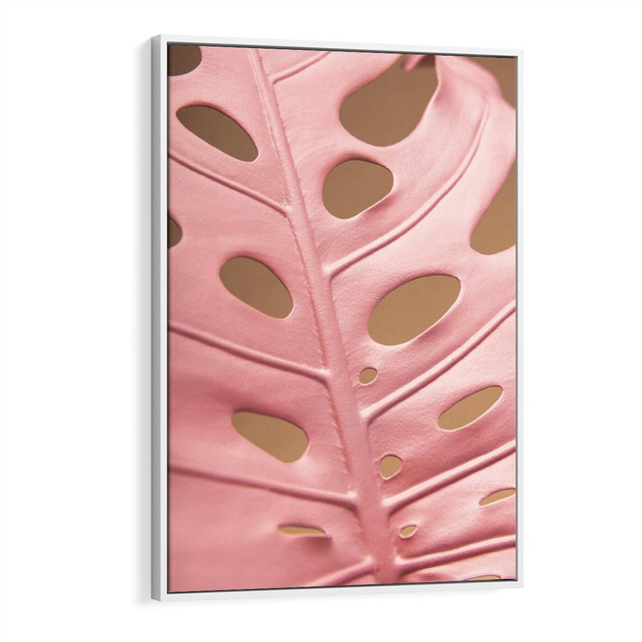 Obraz w ramie 50x70 - Różowa monstera w pełnym rozkwicie - różowa, monstera - rama biała