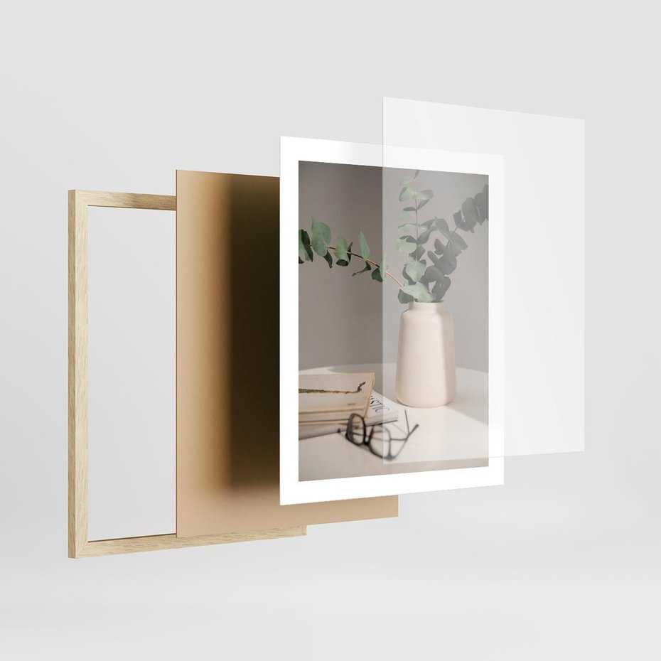 Plakat w ramie 40x50 - Eukaliptusowe liście w okularach - liście, eukaliptus - rama drewno