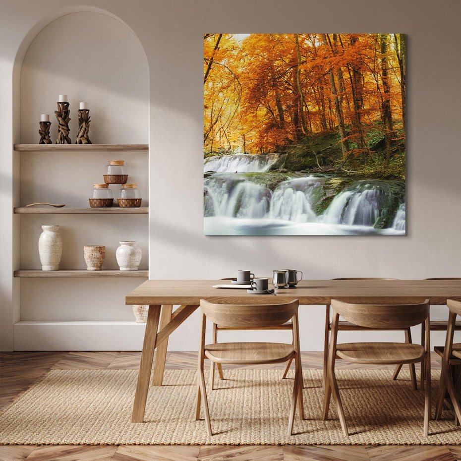 Obraz na płótnie 40x40 - Jesienny wodospad w lesie - jesień, wodospad