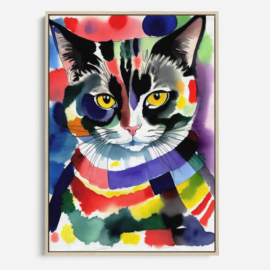 Obraz w ramie 50x70 - Koci Przyjaciel - abstrakcyjny obraz, akwarela - rama drewno