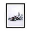 Plakat w ramie 50x70 - Zimowy Azyl: Domek w Górach - domek w górach, śnieg - rama czarna