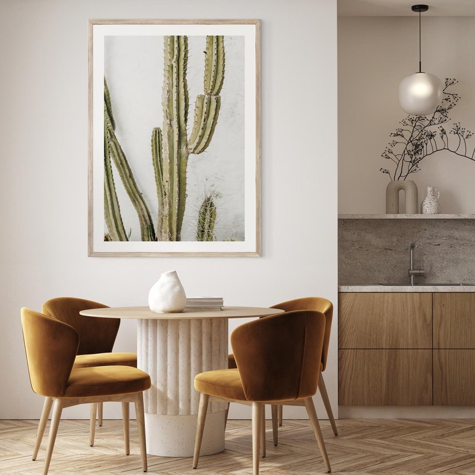 Plakat w ramie 40x50 - Kaktus w Stylu Boho - kaktus, roślina tropikalna - rama drewno