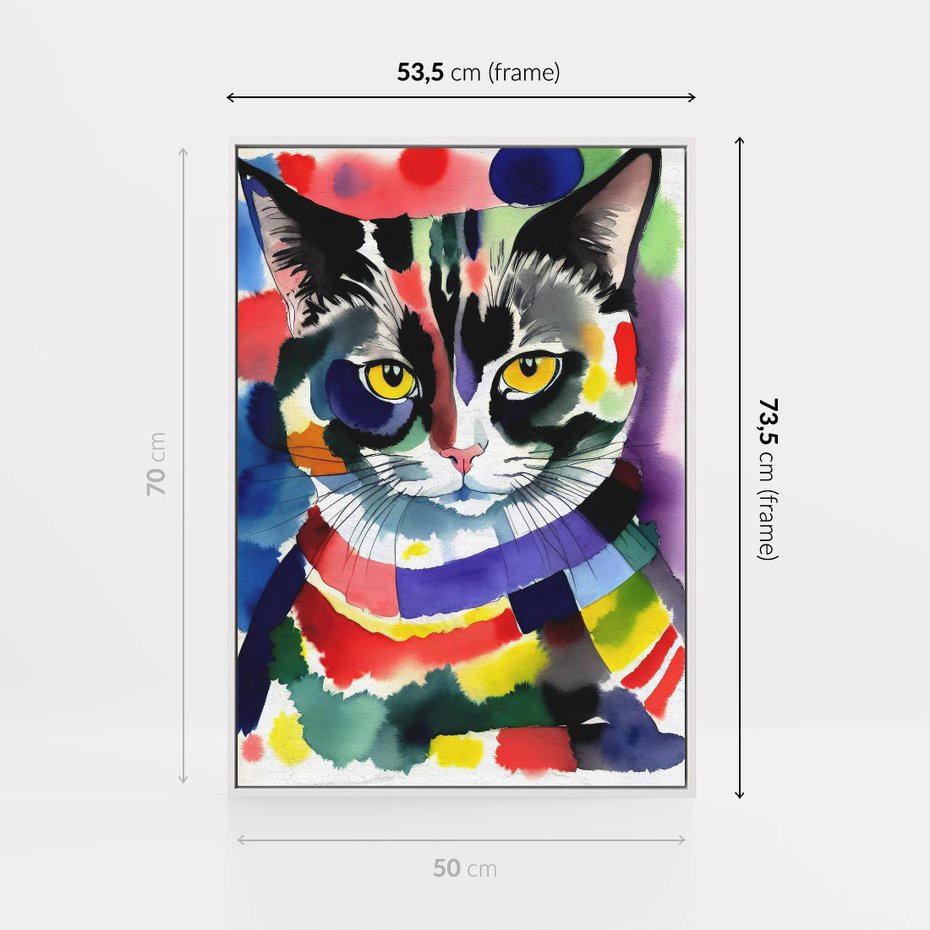 Obraz w ramie 50x70 - Koci Przyjaciel - abstrakcyjny obraz, akwarela - rama biała