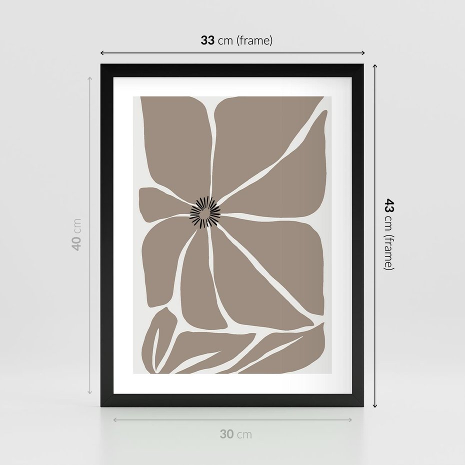Plakat w ramie 30x40 - Złudne Zmysły - abstrakcyjny kwiat, beże i brązy - rama czarna