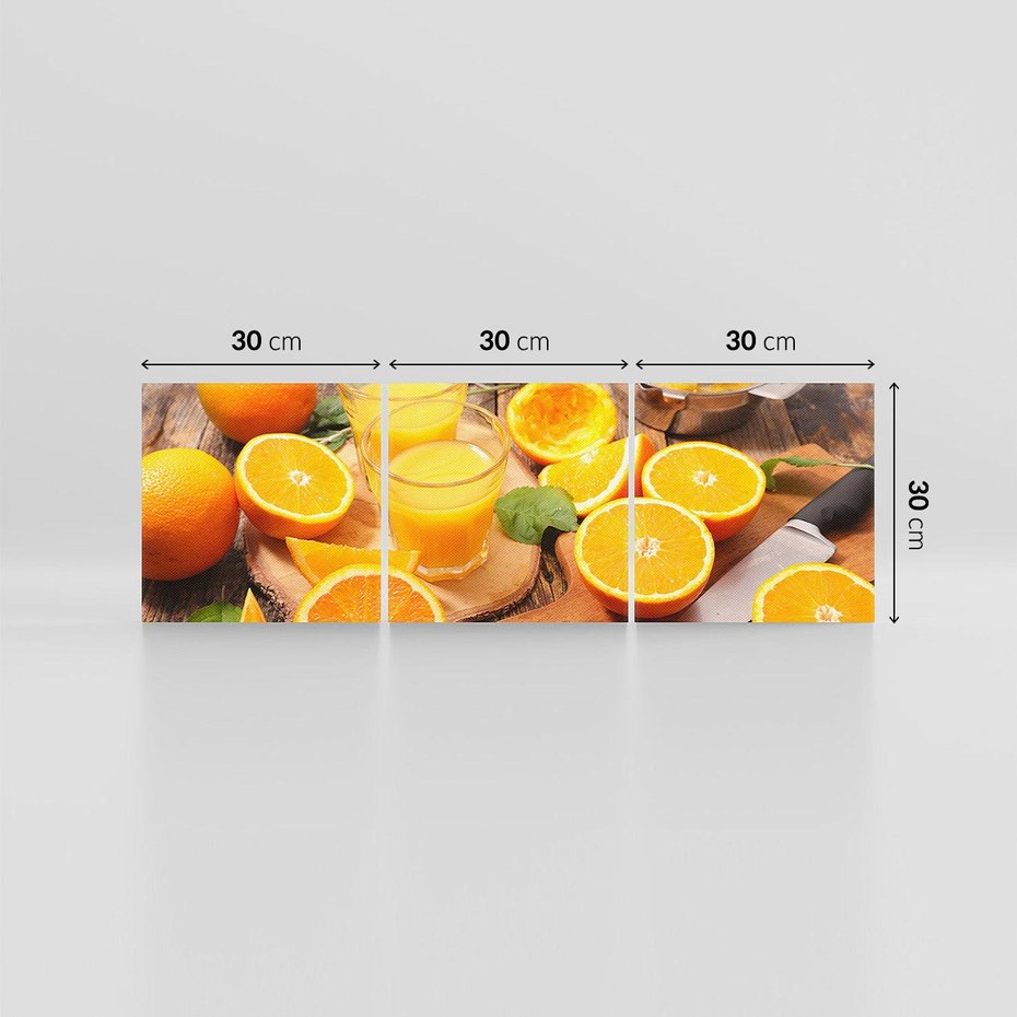 Obraz na płótnie 90x30 - Soczyste pomarańcze i soki - pomarańcze, soki