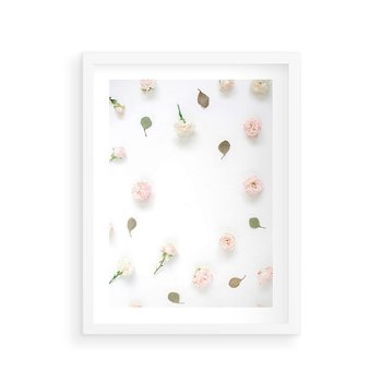 Plakat w ramie 40x50 - Romantyczna Kompozycja z Różami - kompozycja kwiatowa, róże - rama biała