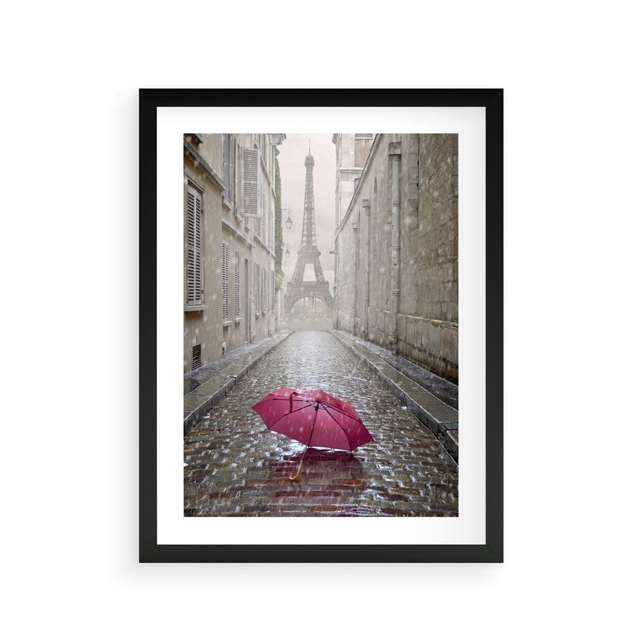 Plakat w ramie 30x40 - Francuska elegancja pod parasolem - Francja, parasol - rama czarna