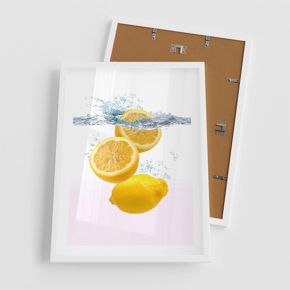 Plakat w ramie 50x70 - Świeże cytryny pełne smaku - cytryny, owoce - rama biała