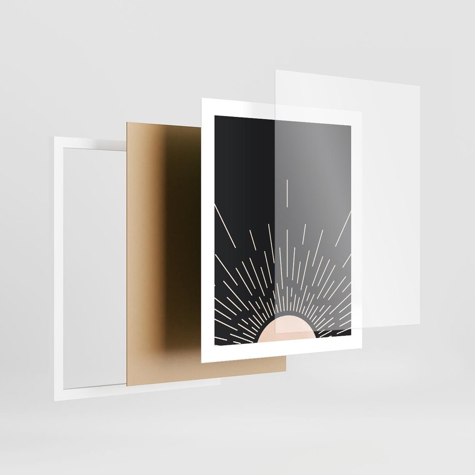 Plakat w ramie 40x50 - Słoneczny Portret Duszy - boho czarne słońce, nowoczesna grafika - rama biała