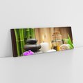 Obraz na płótnie 150x50 - Spokojny zakątek SPA z bambusem i kamieniami - bambus, kamienie