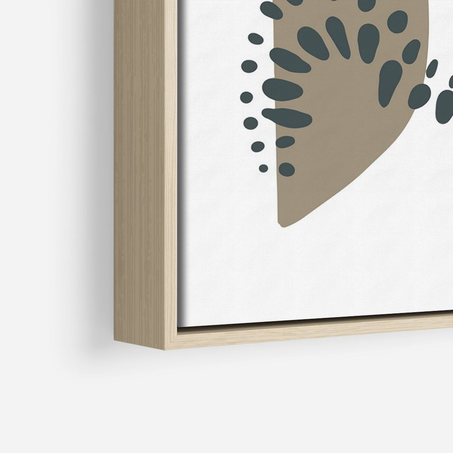 Obraz w ramie 70x100 - Harmonia Akwarelowych Przestrzeni - abstrakcyjna kompozycja z kropek kresek i kółek, odcienie brązu i beżu - rama drewno