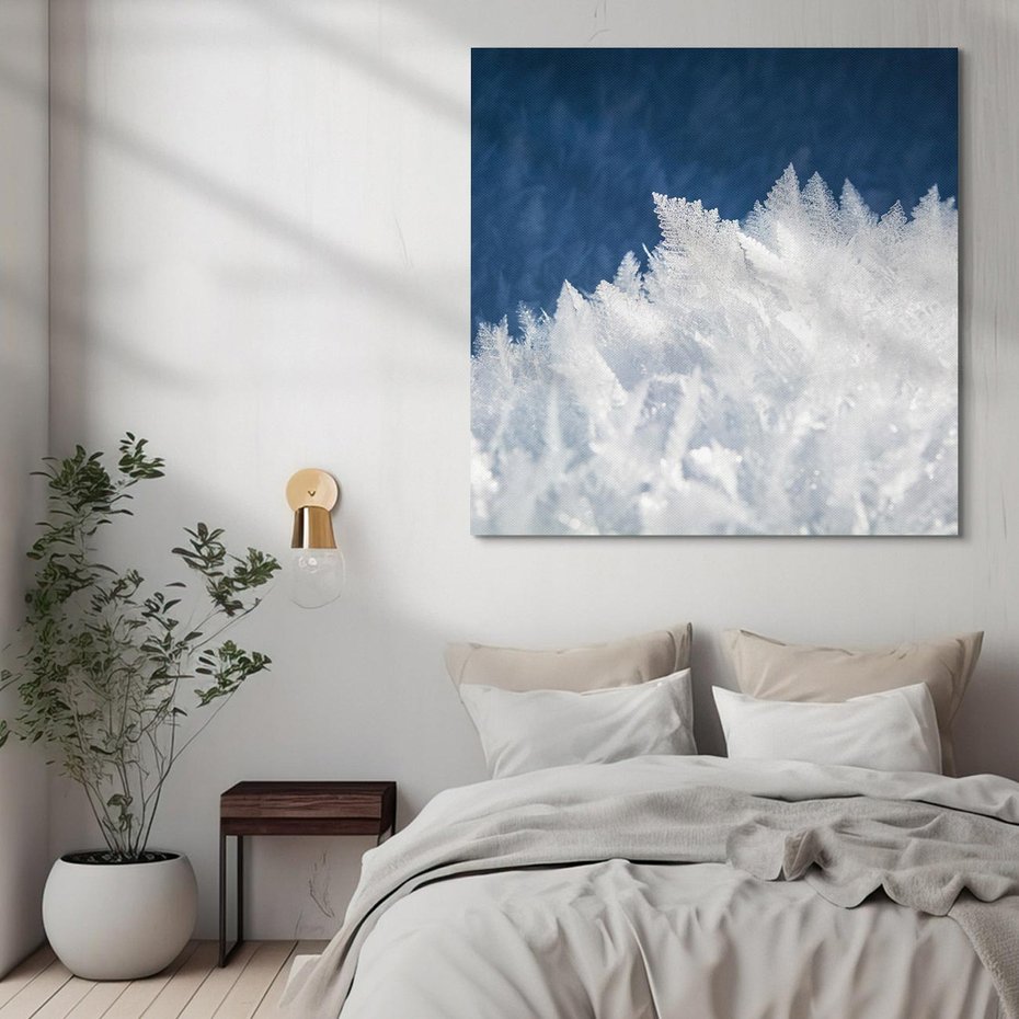 Obraz na płótnie 40x40 - Zimowa magia: Kryształki lodu - zima, kryształki