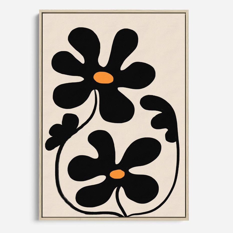 Obraz w ramie 50x70 - Wyjątkowość Boho - minimalistyczny abstrakcyjny obraz, prymitywne kwiaty - rama drewno