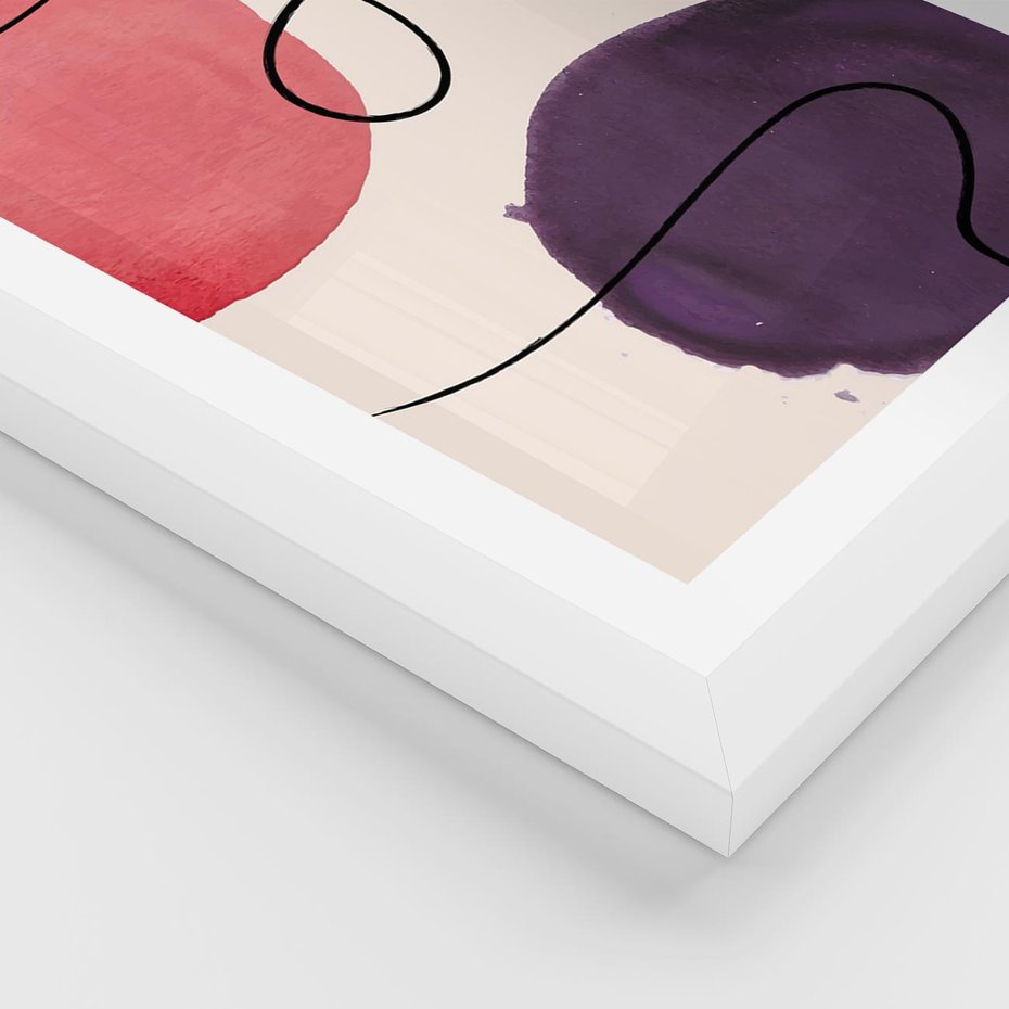 Plakat w ramie 50x70 - Migoczące Echo - abstrakcyjne akwarelowe plamy, nieregularne linie - rama biała