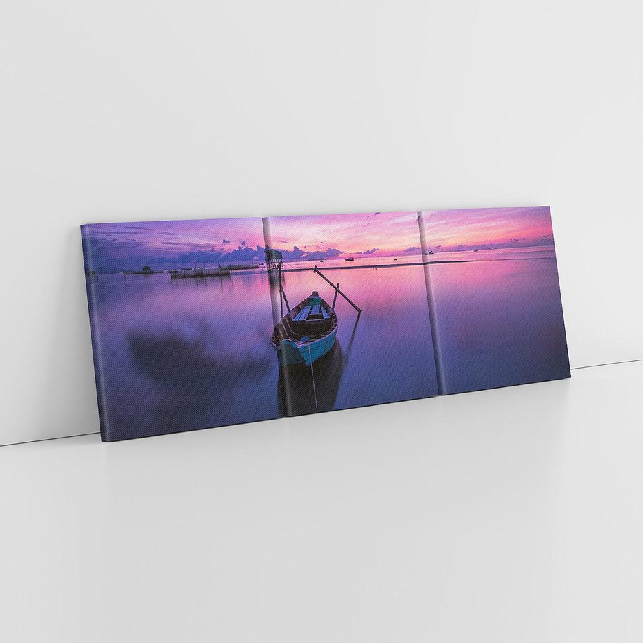 Obraz na płótnie 150x50 - Łódka i zachód słońca nad morzem - łódka, morze