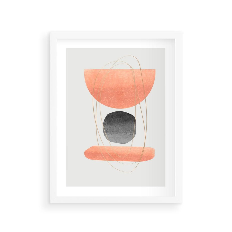 Plakat w ramie 30x40 - Abstrakcyjne Plamy z Złotymi Liniami - abstrakcja, boho plamy - rama biała