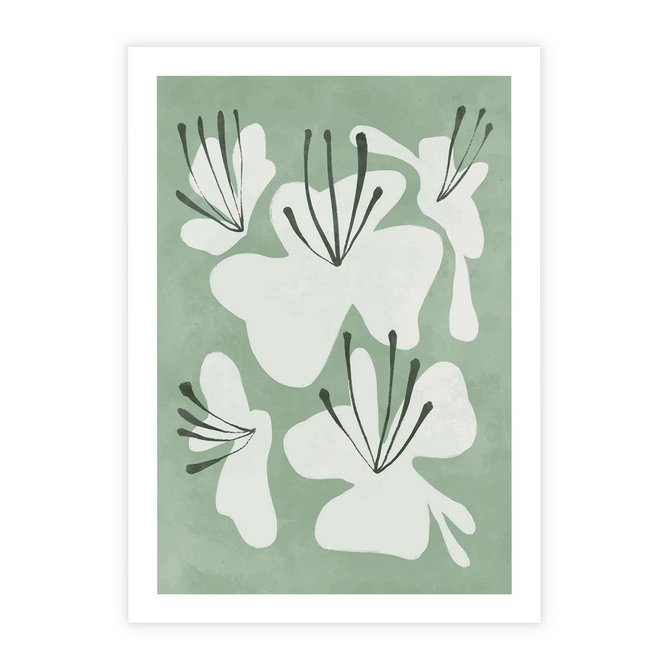 Plakat bez ramy 21x30 - Rozkwitające Ukojenie - zgaszona zieleń, kwiaty