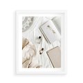 Plakat w ramie 40x50 - Perfumy, Książka i Moda - kobieca kompozycja, perfumy - rama biała
