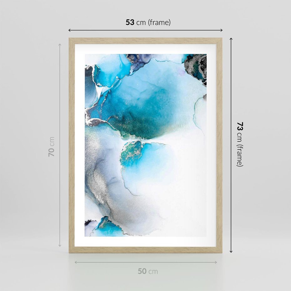 Plakat w ramie 50x70 - Elegancja Marmuru - marmur, błękit - rama drewno