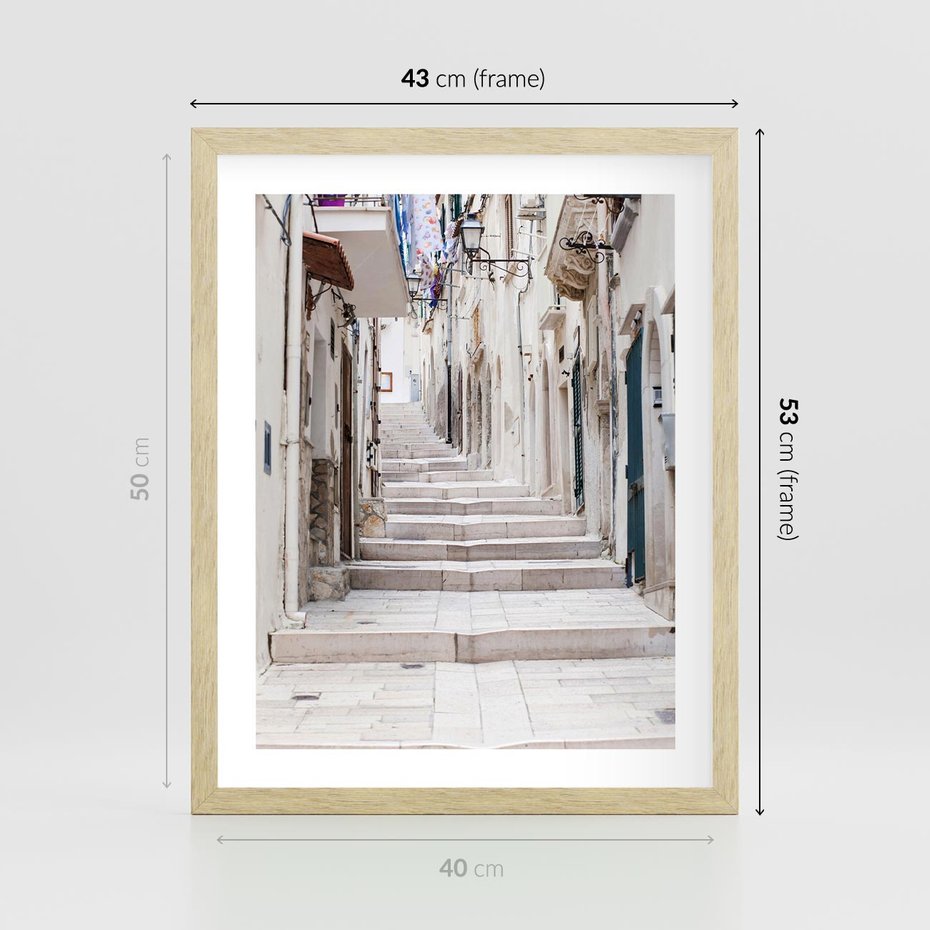 Plakat w ramie 40x50 - Urokliwa uliczka w perspektywie - uliczka, perspektywa - rama drewno