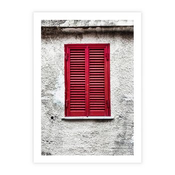Plakat bez ramy 30x40 - Okno z Czerwonymi Okiennicami - stare okno, kamienica