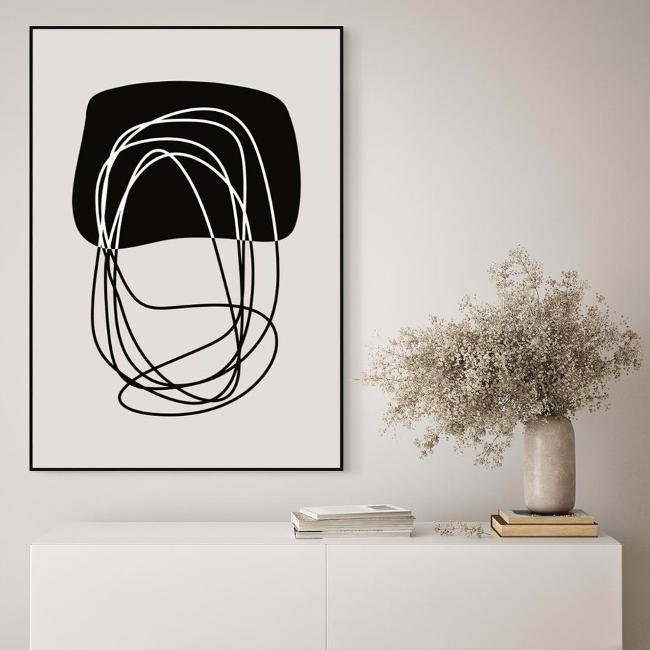 Obraz w ramie 70x100 - Strukturalne Kontrasty - abstrakcyjne szkicowane linie, minimalizm - rama czarna